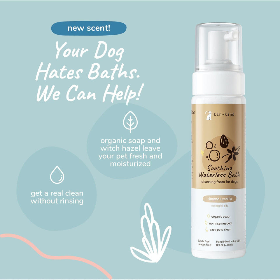 Kin+Kind Soothing Natural Waterless Bath Almond+Vanilla Dog 8 oz