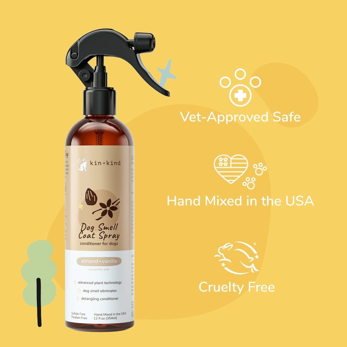 Kin+Kid Dog Smell Natural Coat Spray Almond Vanilla 12oz. - Pets Perfect