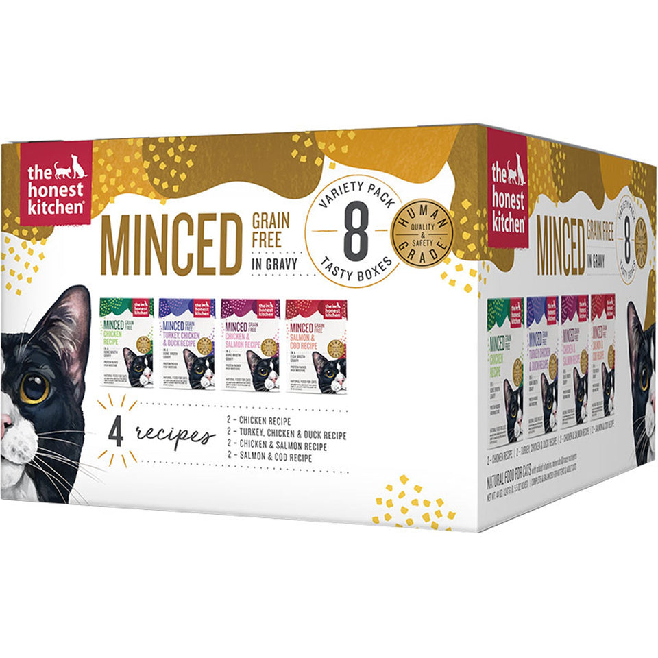 The Honest Kitchen Minced Grain-Free Wet Cat Food Variety Pack - 4 Recipes in Gravy, 5.5 oz, 8 ct