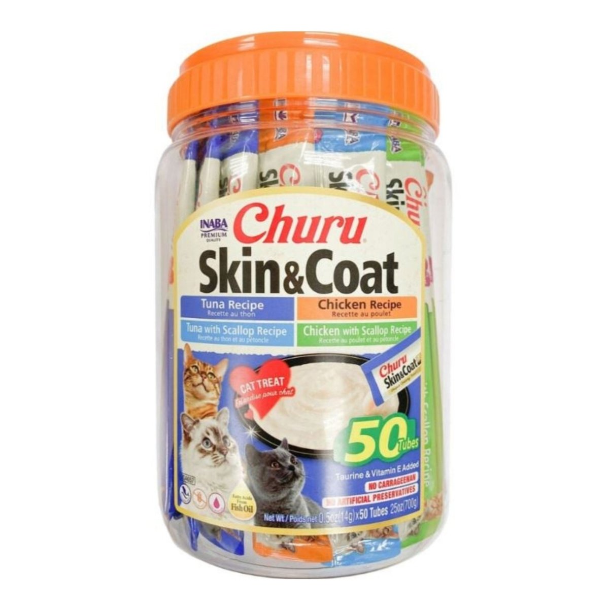 Inaba Churu Puree Cat Treats Variety Pack Skin/Coat .5oz. - 50 Pk - Pets Perfect