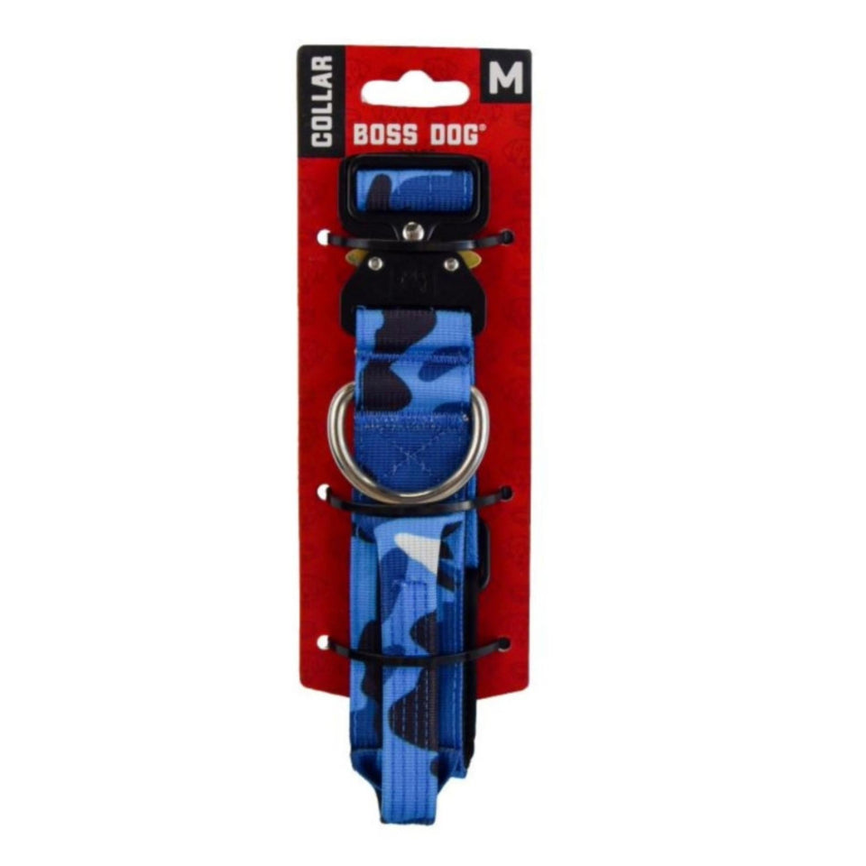 Boss Dog Tactical Adjustable Dog Collar Blue Camo, Large, 17-22 in