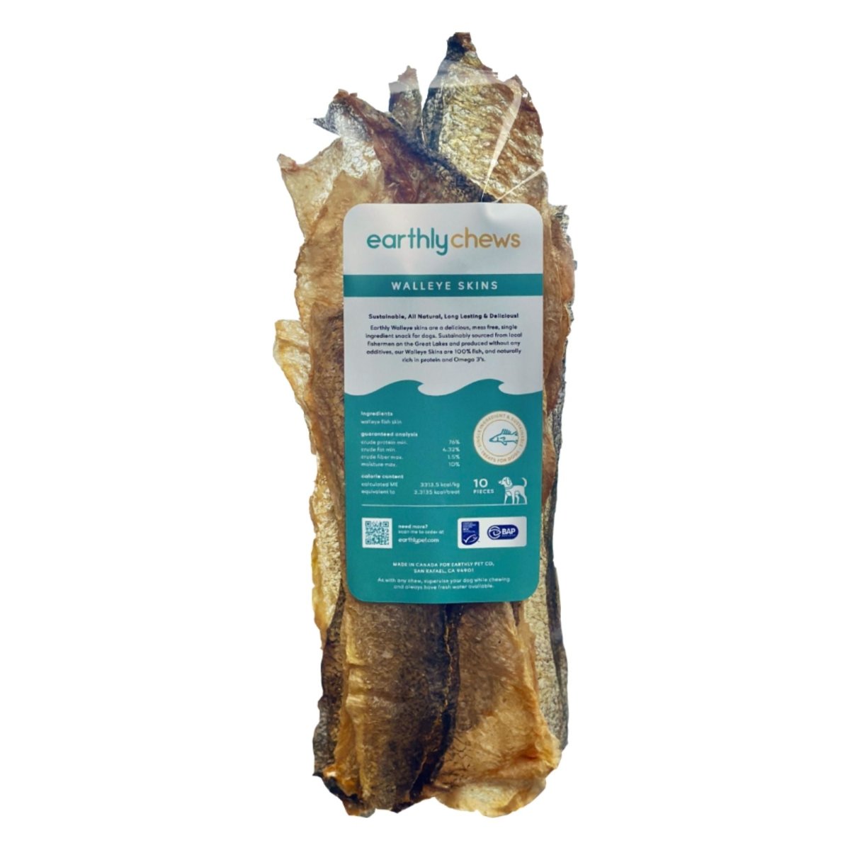 Earthly Dog Grain Free Folded Walleye Skin - 10 Count - Pets Perfect
