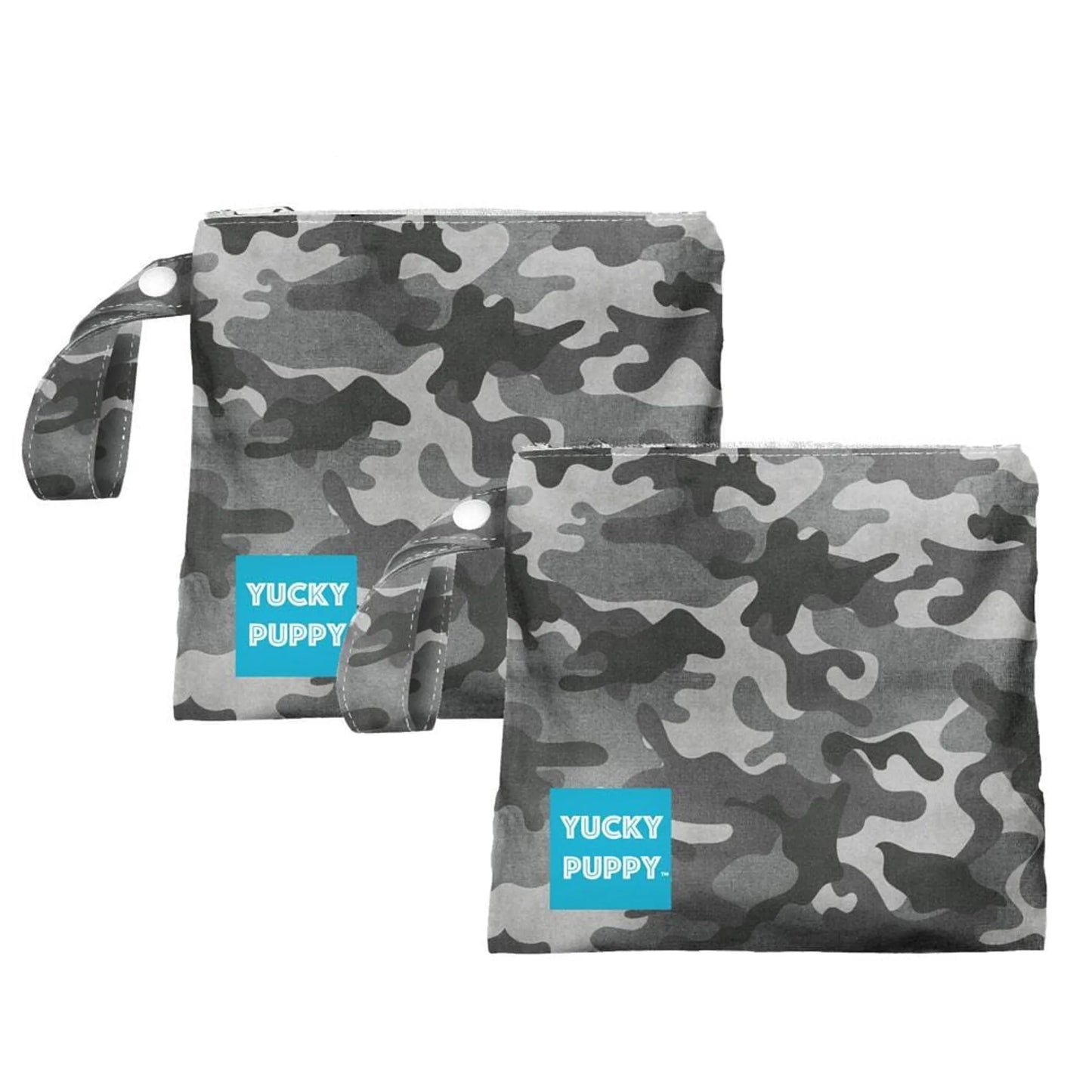 Yucky Puppy Blue Camo Poop Bag Holder - Waterproof Leash Attachment - Set of 2 - Machine Washable