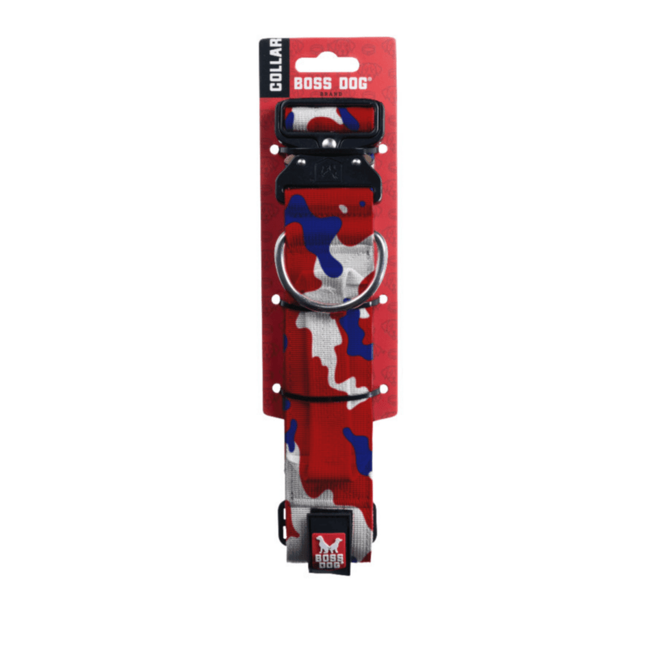 Boss Dog Tactical Adj. Dog Collar Red, White, Blue, Medium, 15-18 in