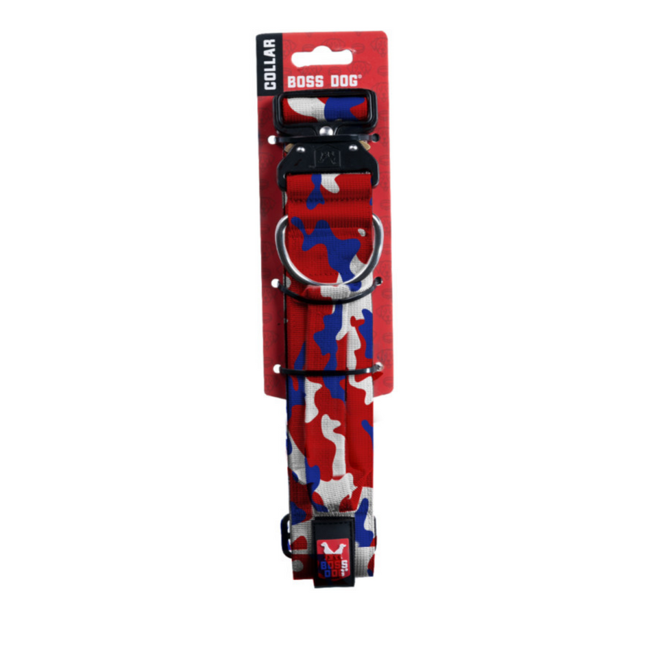 Boss Dog Tactical Adjustable Dog Collar Red, White, & Blue, 1ea/XLarge, 20-28 in Default Title