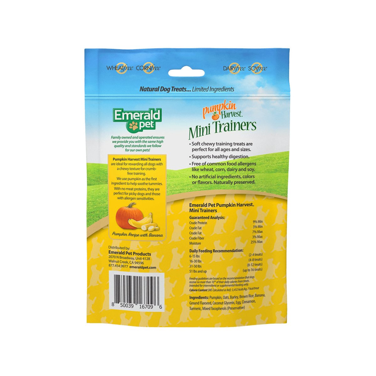 Emerald Pet Pumpkin Harvest Trainers Banana Dog Treats 6 oz - Pets Perfect