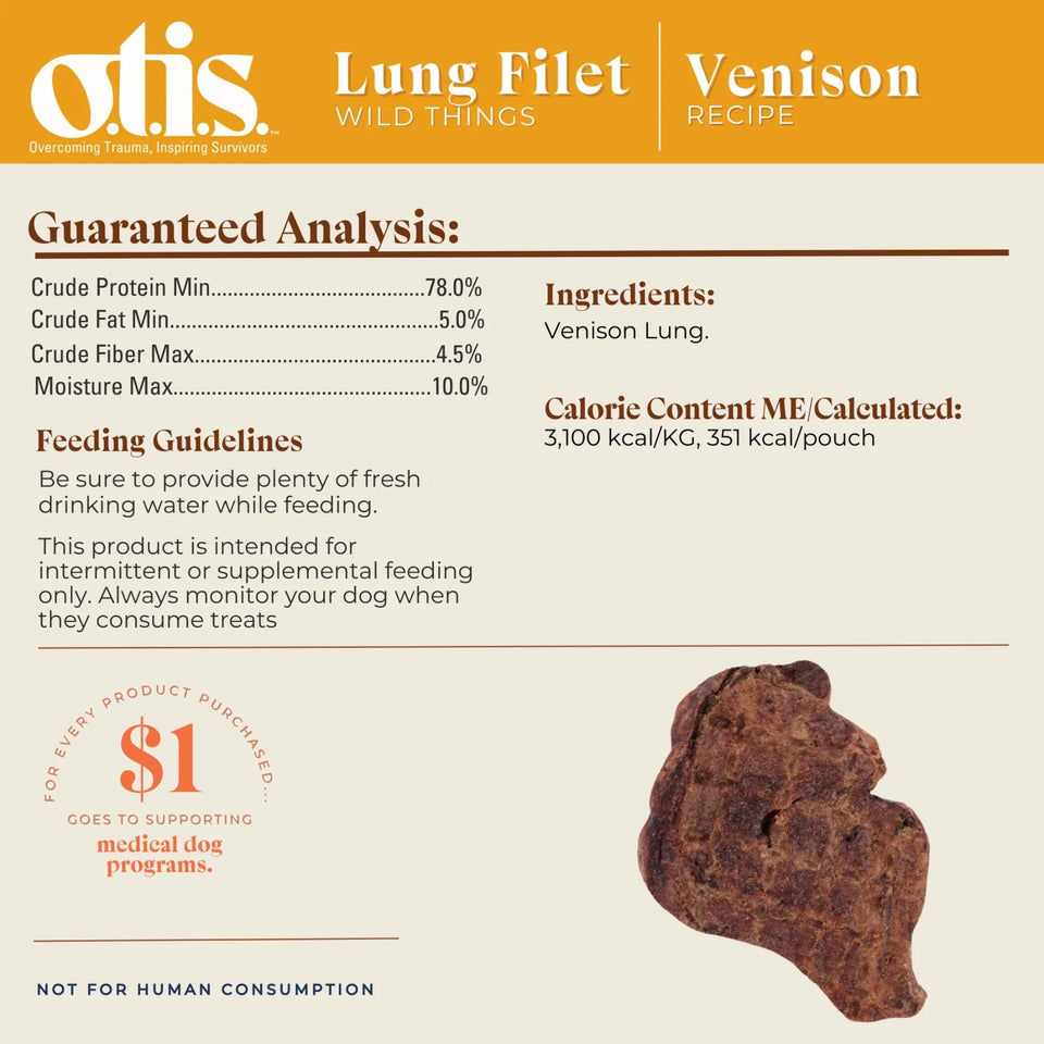 Otis Dog Wild Things Grain Free Venison Lung Filets 4oz.