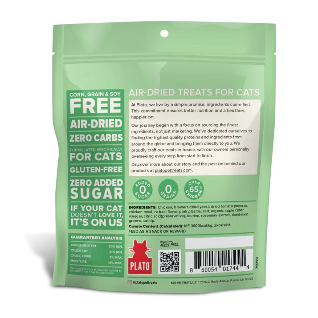 Plato Cat Grain Free Air Dried Treat Chicken Catnip 2.5Oz - Pets Perfect