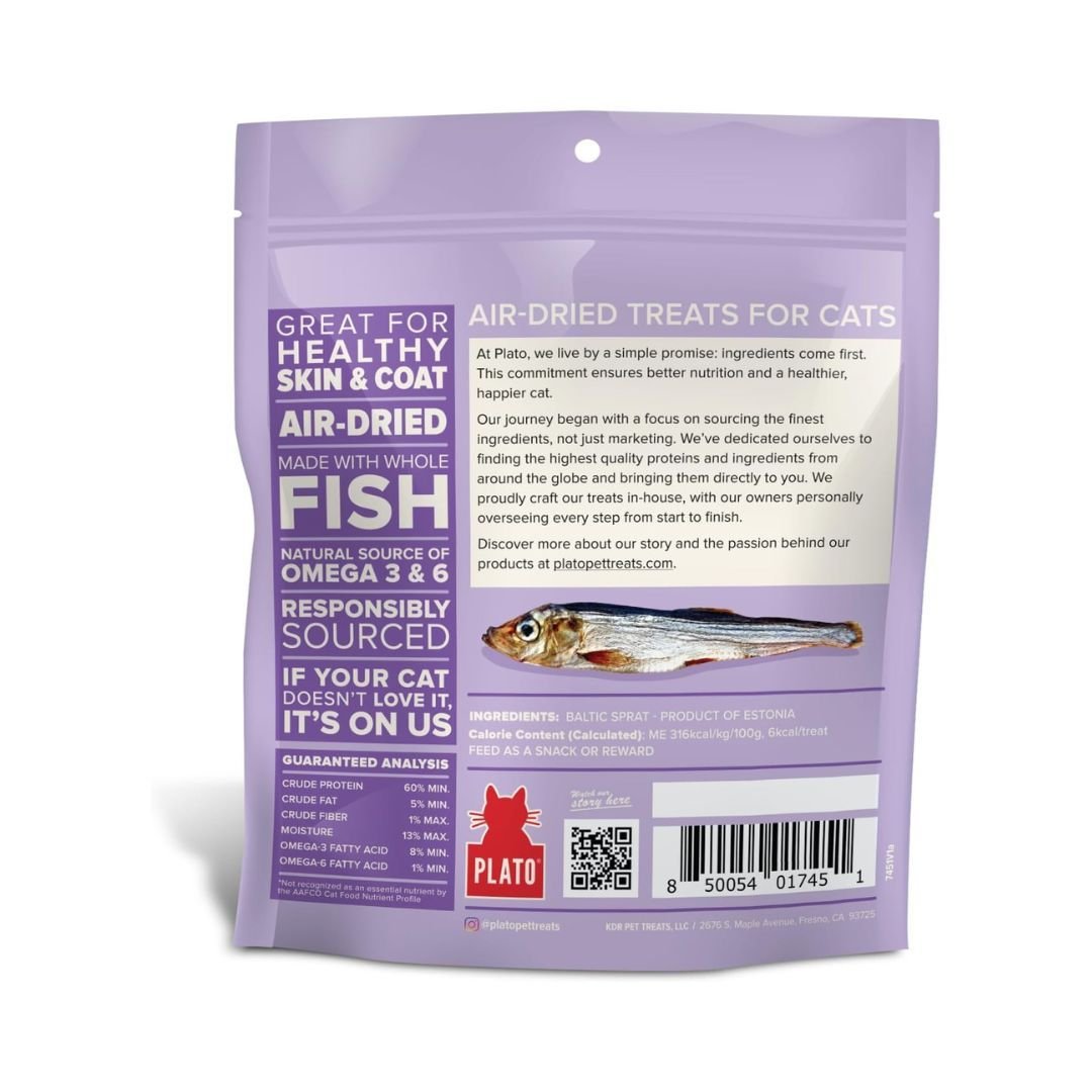 Plato Cat Grain Free Air Dried Treat Baltic Sprat 2.5Oz - Pets Perfect