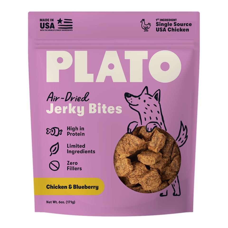 Plato Dog Jerky Bites Chicken With Blueberry 6oz. - Dog Treats Jerky