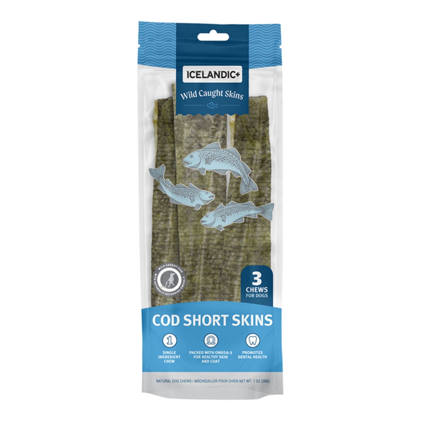 Icelandic Dog Short COD Skin Strips (8-10") - 3 ct
