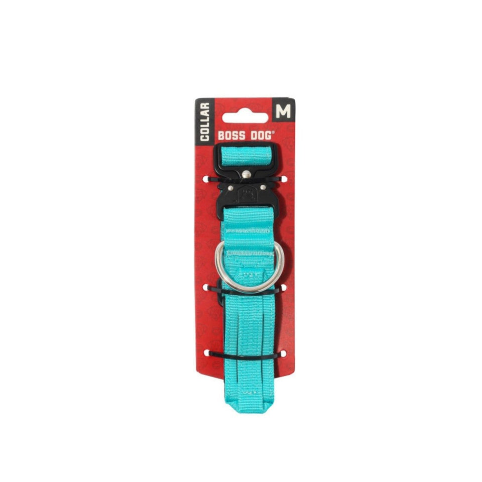 Boss Dog Tactical Adjustable Dog Collar Teal, Medium, 15-18 in