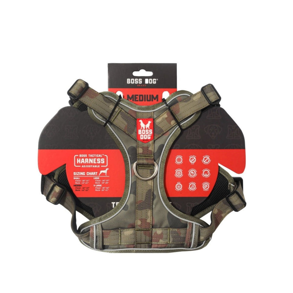 Boss Dog Tactical Dog Harness Green Camo, Medium