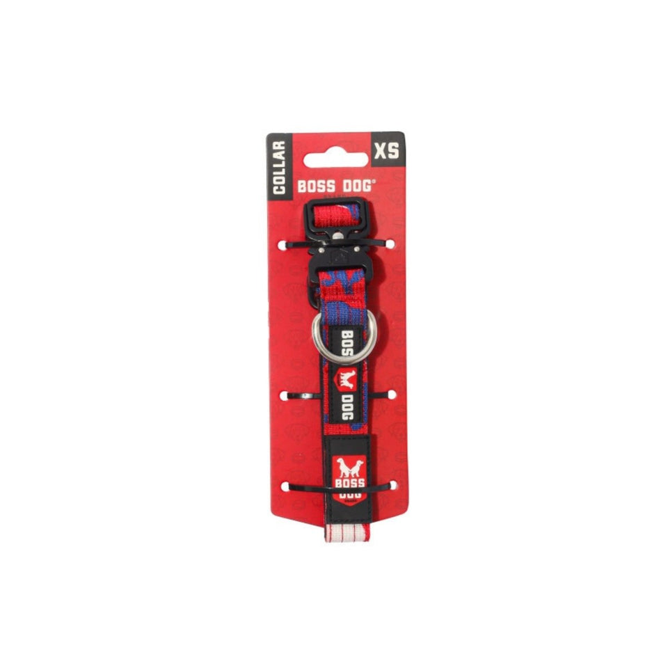 Boss Dog Tactical Adj. Dog Collar Red, White, Blue, X-Small, 11-14 in