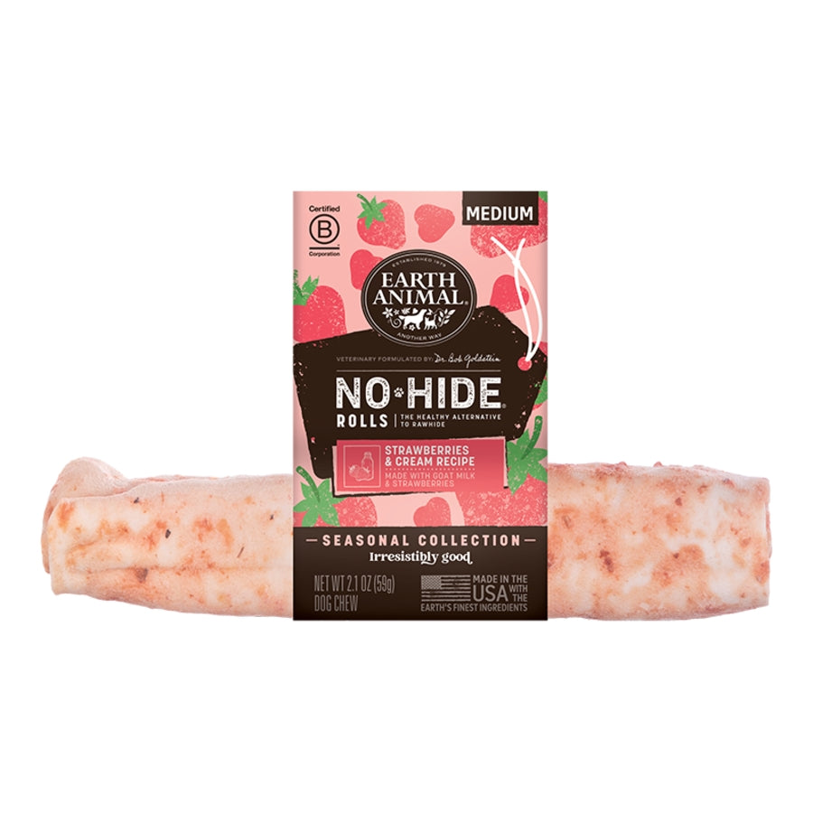 Earth Animal No-Hide strawberries cream rolls Medium, 24 ct