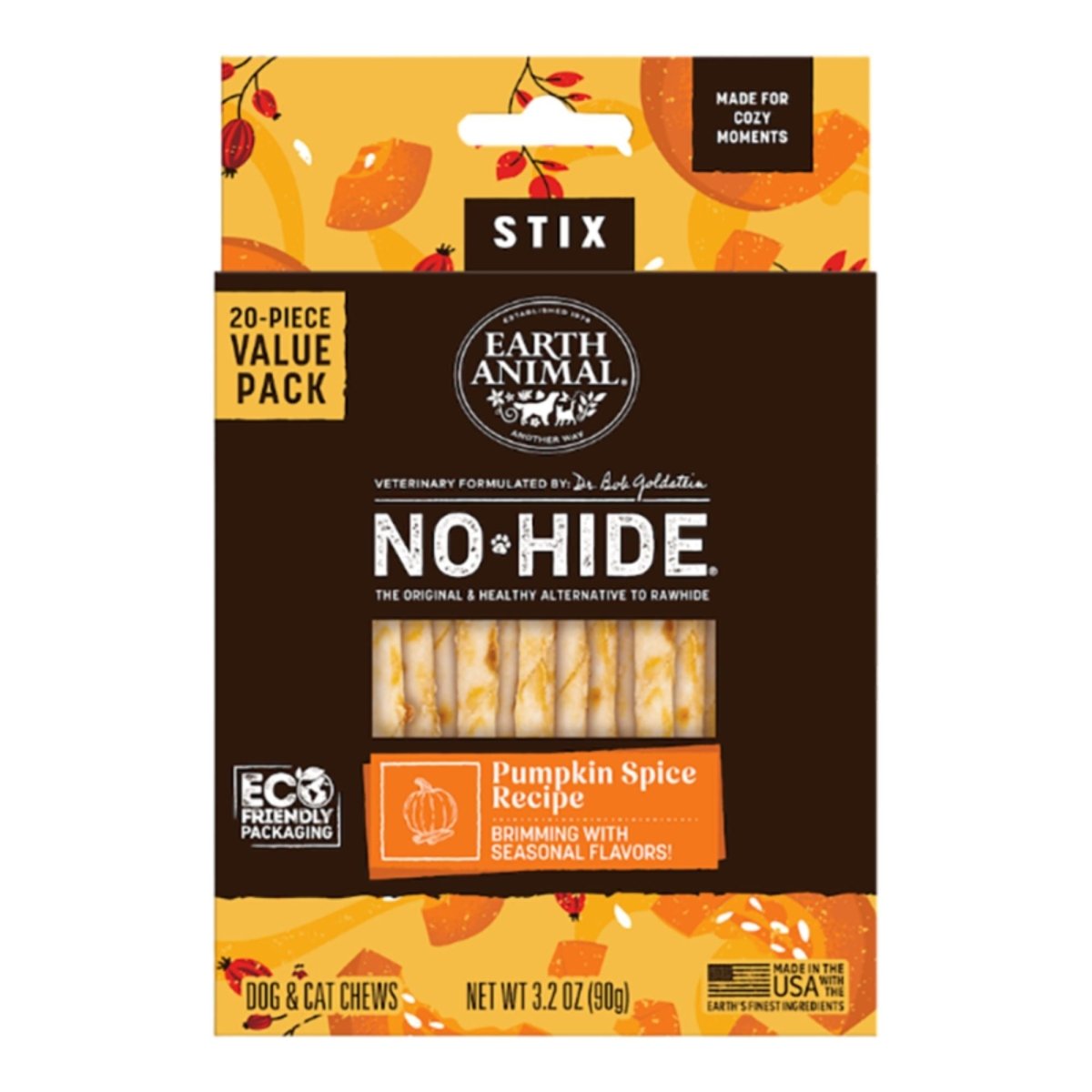 Earth Animal Dog No - Hide Seasonal Collection Pumpkin Spice Stix - 20 Pack - Pets Perfect