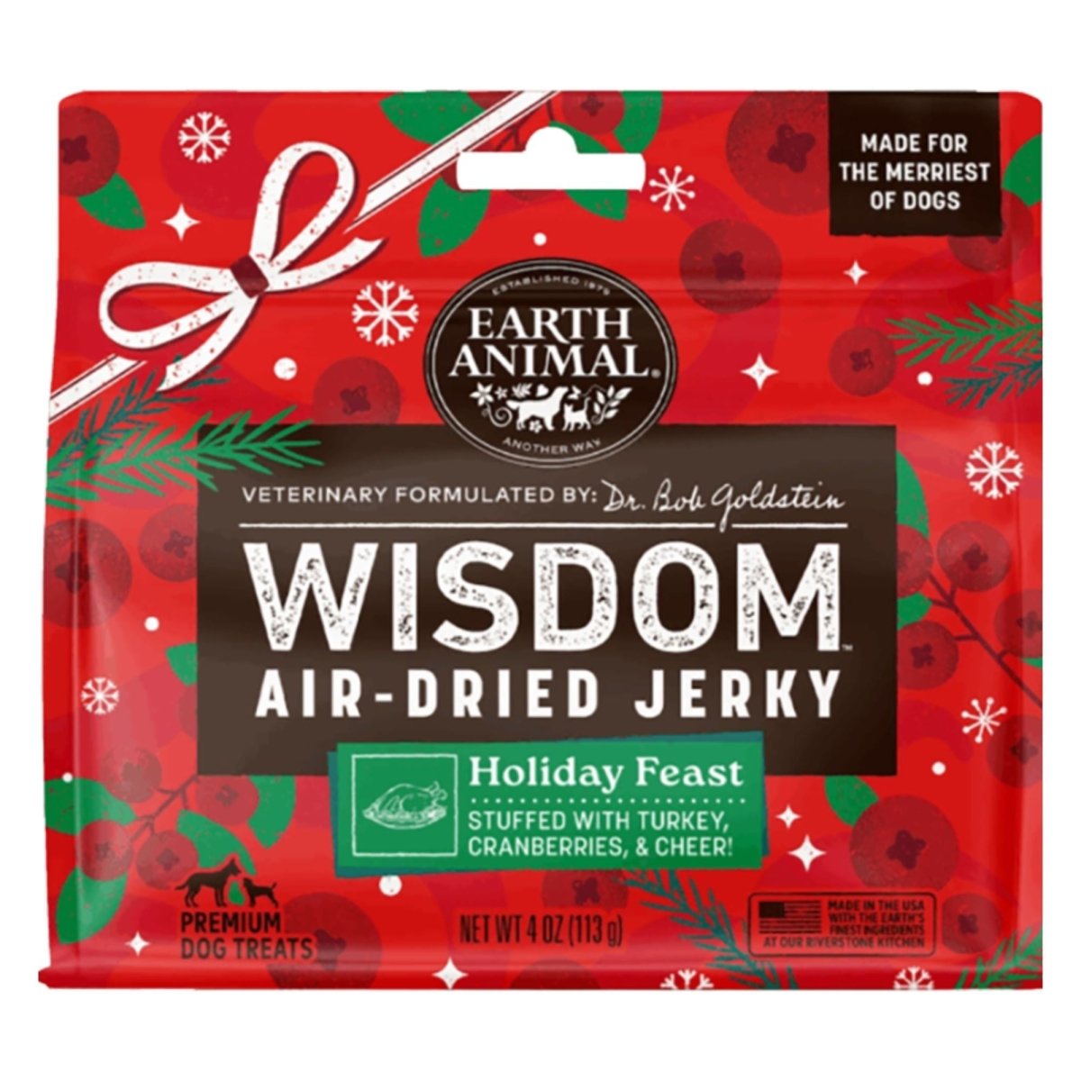 Earth Animal Dog Wisdom Air - Dried Jerky Holiday Feast Recipe 4oz. - Pets Perfect