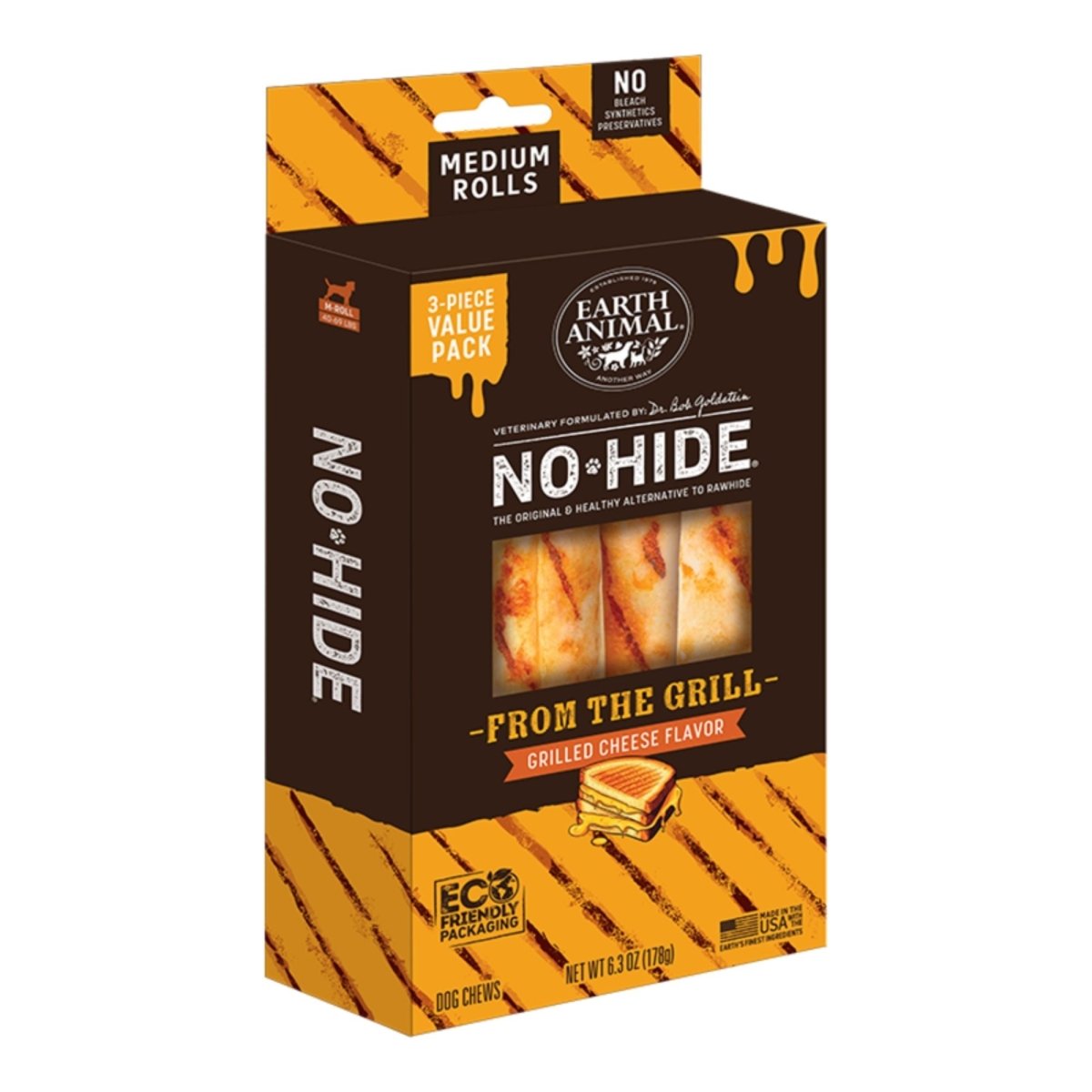 Earth Animal Dog No - Hide From The Grill Grilled Cheese Rolls Medium Value Pack - 3 Pack - Pets Perfect