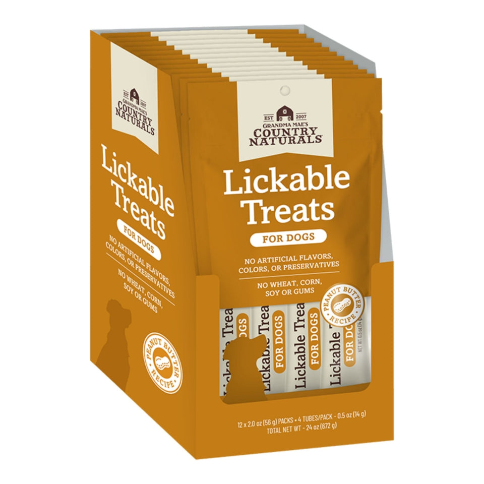 Grandma Mae's Country Naturals Dog Lickable Treats Peanut Butter 4 Count - 12 Pack
