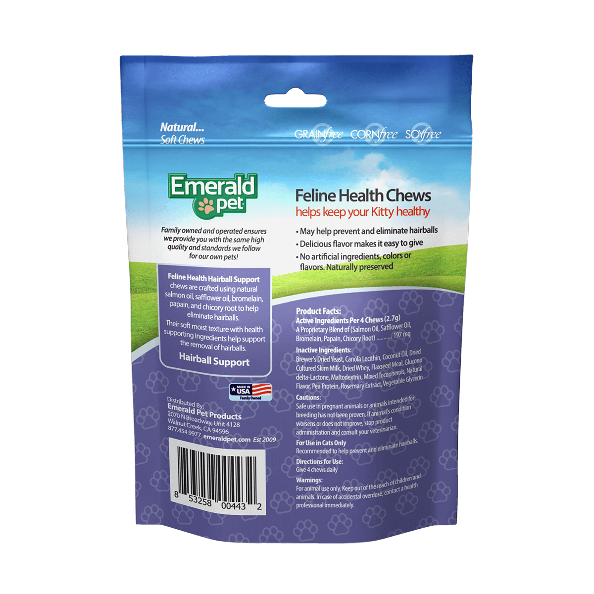 Emerald Pet Hairball Formula Chicken Flavor Cat Chews 1ea/2.5 oz - Pets Perfect
