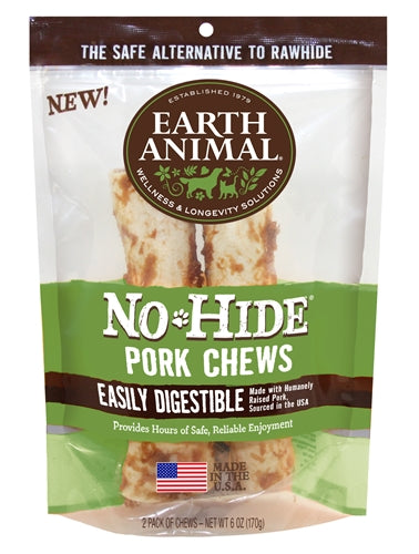 Earth Animal No Hide Pork Chews Dog Treats, 7 in, 2 ct