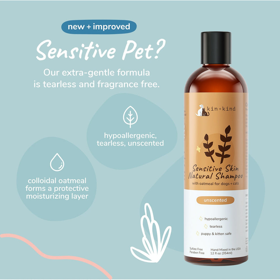 Kin+Kind Sensitive Skin Unscented Oatmeal 12 oz. Natural Pet Shampoo Puppy/Kitten Safe