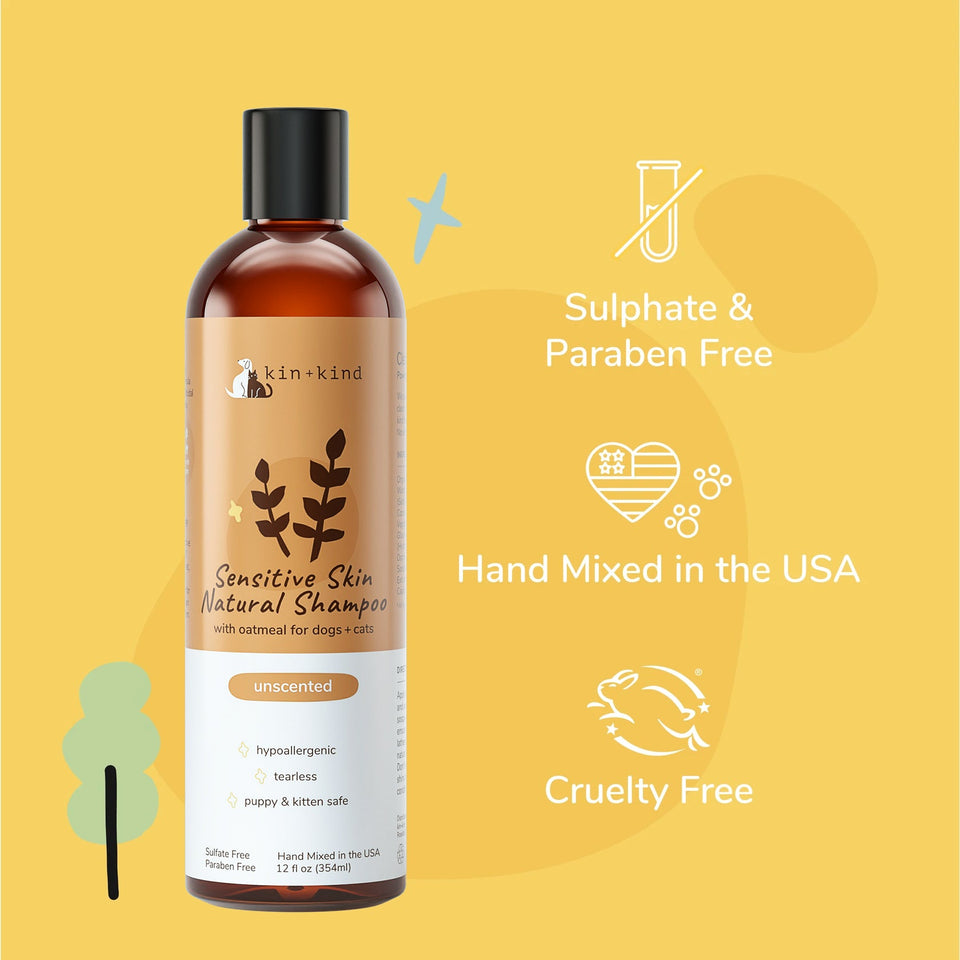 Kin+Kind Sensitive Skin Unscented Oatmeal 12 oz. Natural Pet Shampoo Puppy/Kitten Safe