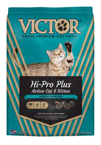 Victor Super Premium Dog Food Hi - Pro Plus Active Cat & Kitten Dry Cat Food Ocean Fish 15lb - Pets Perfect