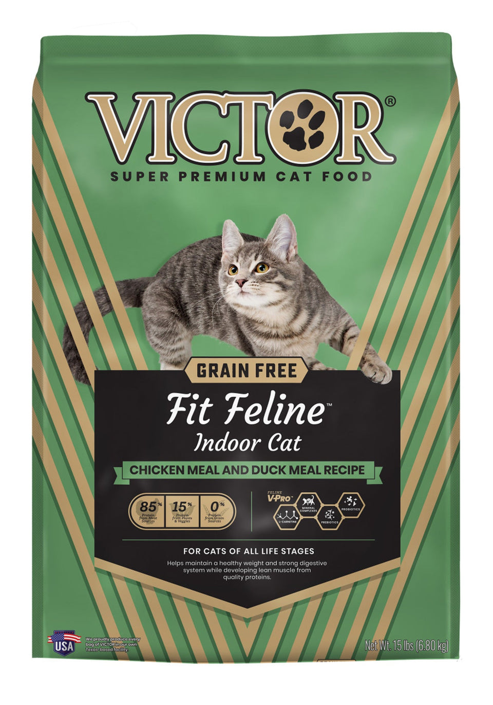 Victor Fit Feline Indoor Dry Cat Food - Chicken & Duck, 15 lb