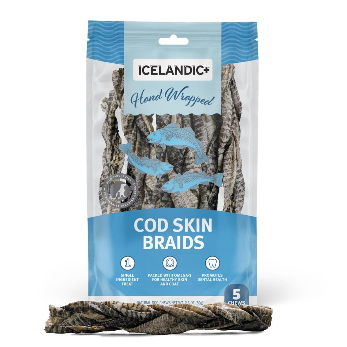 Icelandic Dog Cod Skin Braided 7 Inch 5 Pack - Pets Perfect