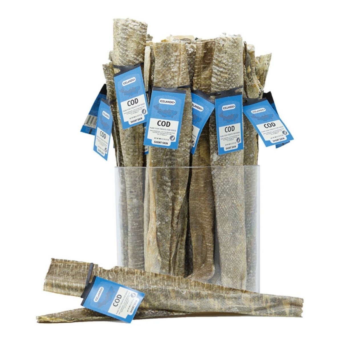 Icelandic Dog Cod Short Skin Strips 36 Pieces Display - Pets Perfect