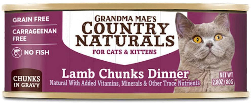 Grandma Mae's Country Naturals Grain-Free Wet Cat Food - Lamb Chunks Dinner in Gravy, 2.8 oz each, Case of 24