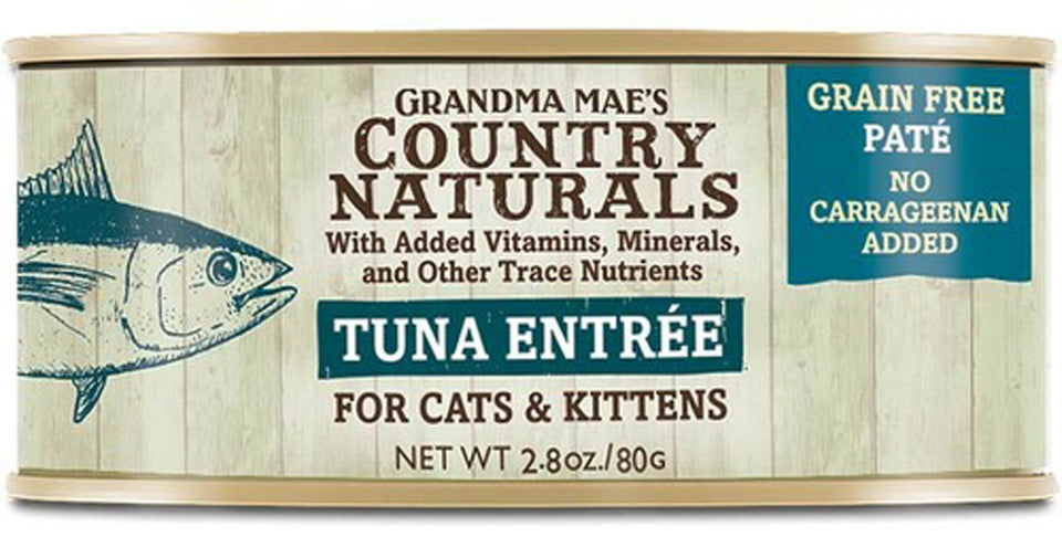 Grandma Mae's Country Naturals Grain-Free Pate Wet Cat & Kitten Wet Cat Food Tuna, 2.8 oz each, Case of 24