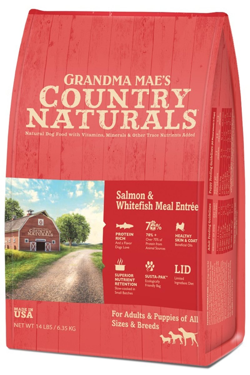 Grandma Mae's Country Naturals Dry Dog Food Salmon & Whitefish Meal 18ea/9 oz - Pets Perfect