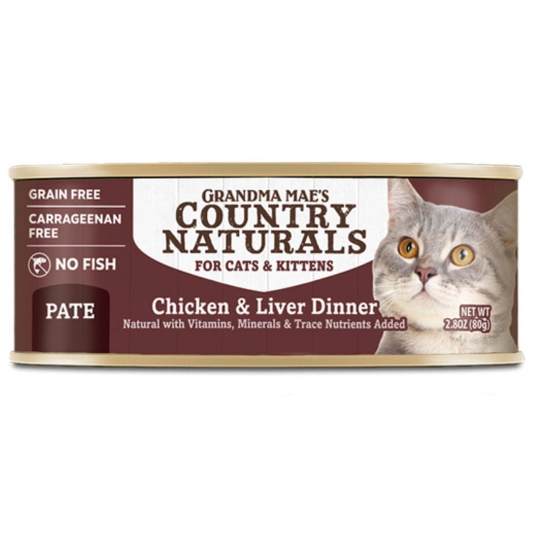 Grandma Mae's Country Naturals Pate Dinner Canned Cat Food Chicken & Liver 2.8oz - Pets Perfect