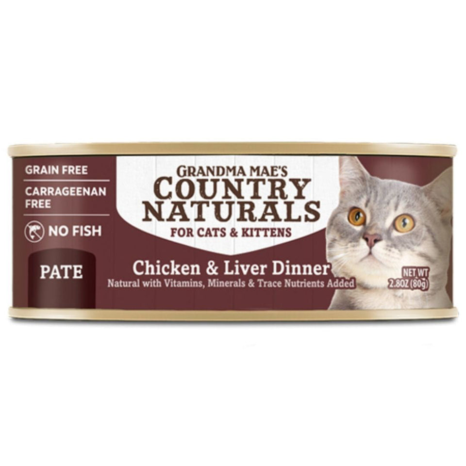 Grandma Mae's Country Naturals Pate Dinner Canned Cat Food Chicken & Liver 2.8 oz