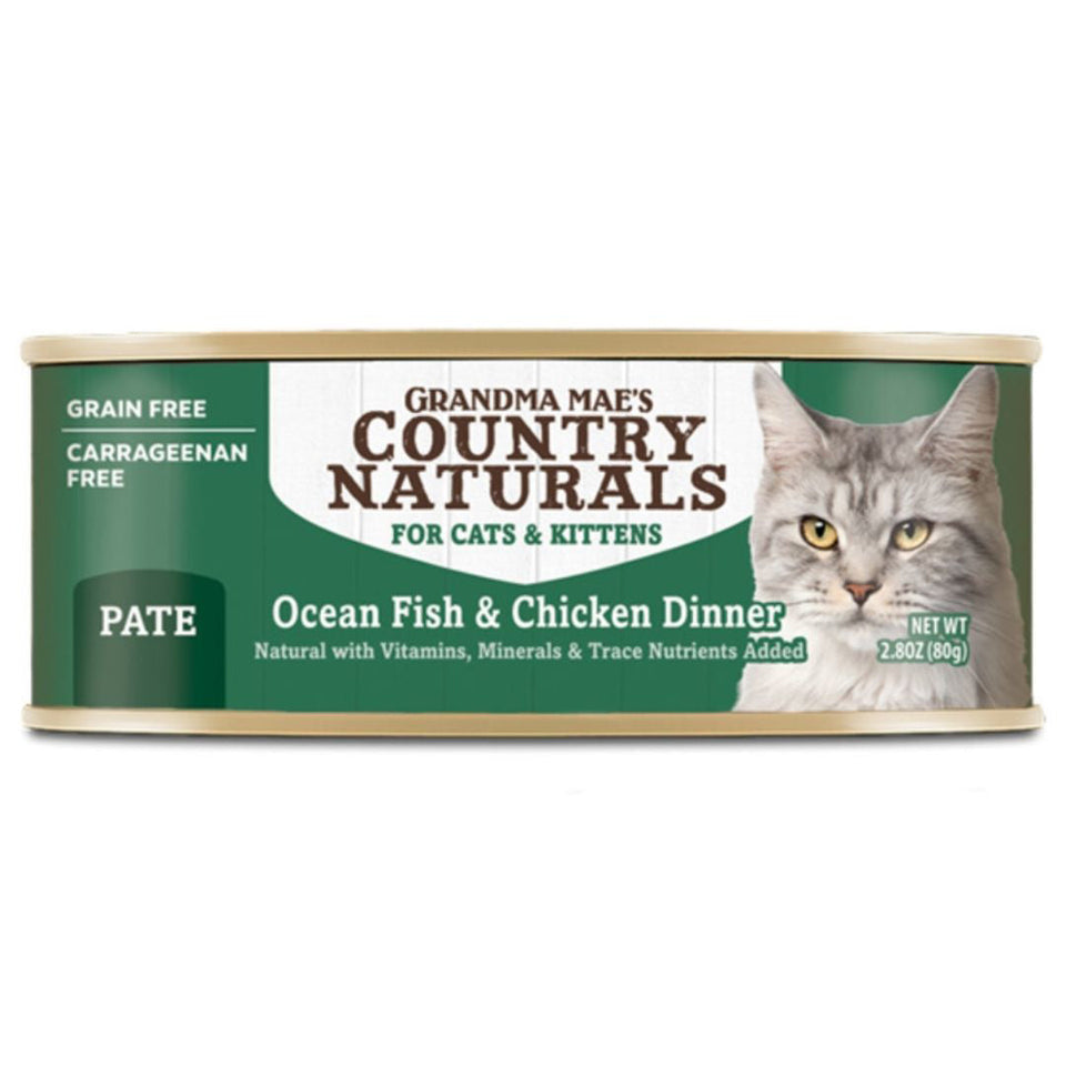 Grandma Mae's Country Naturals Pate Dinner Canned Cat Food Ocean Fish & Chicken 2.8 oz
