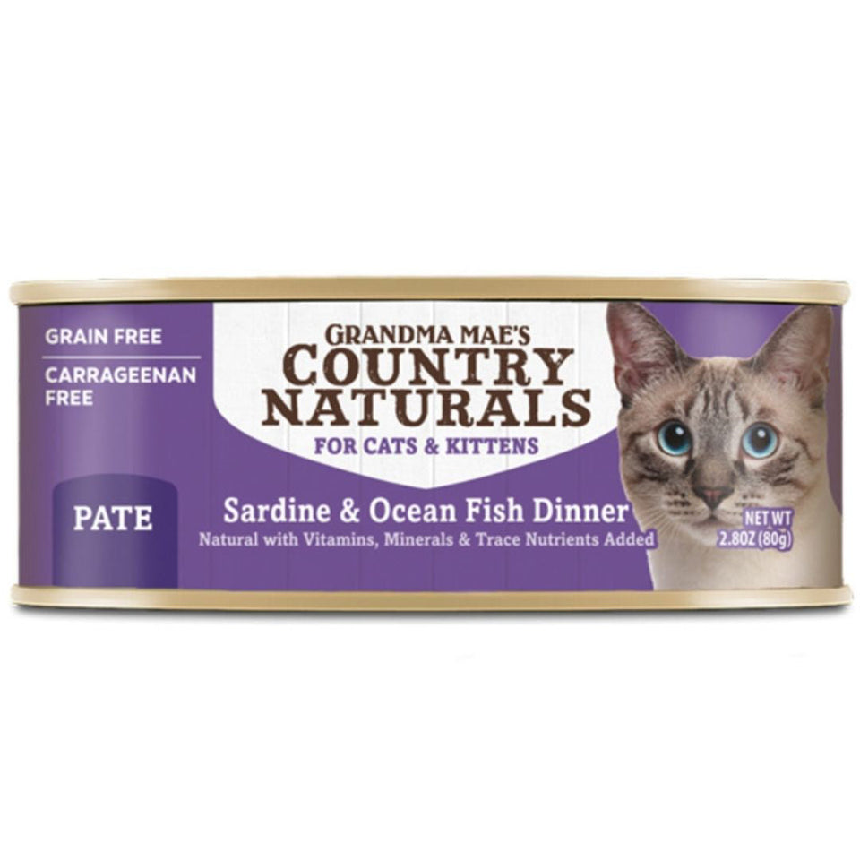 Grandma Mae's Country Naturals Pate Dinner Canned Cat Food Sardine & Ocean Fish 2.8 oz