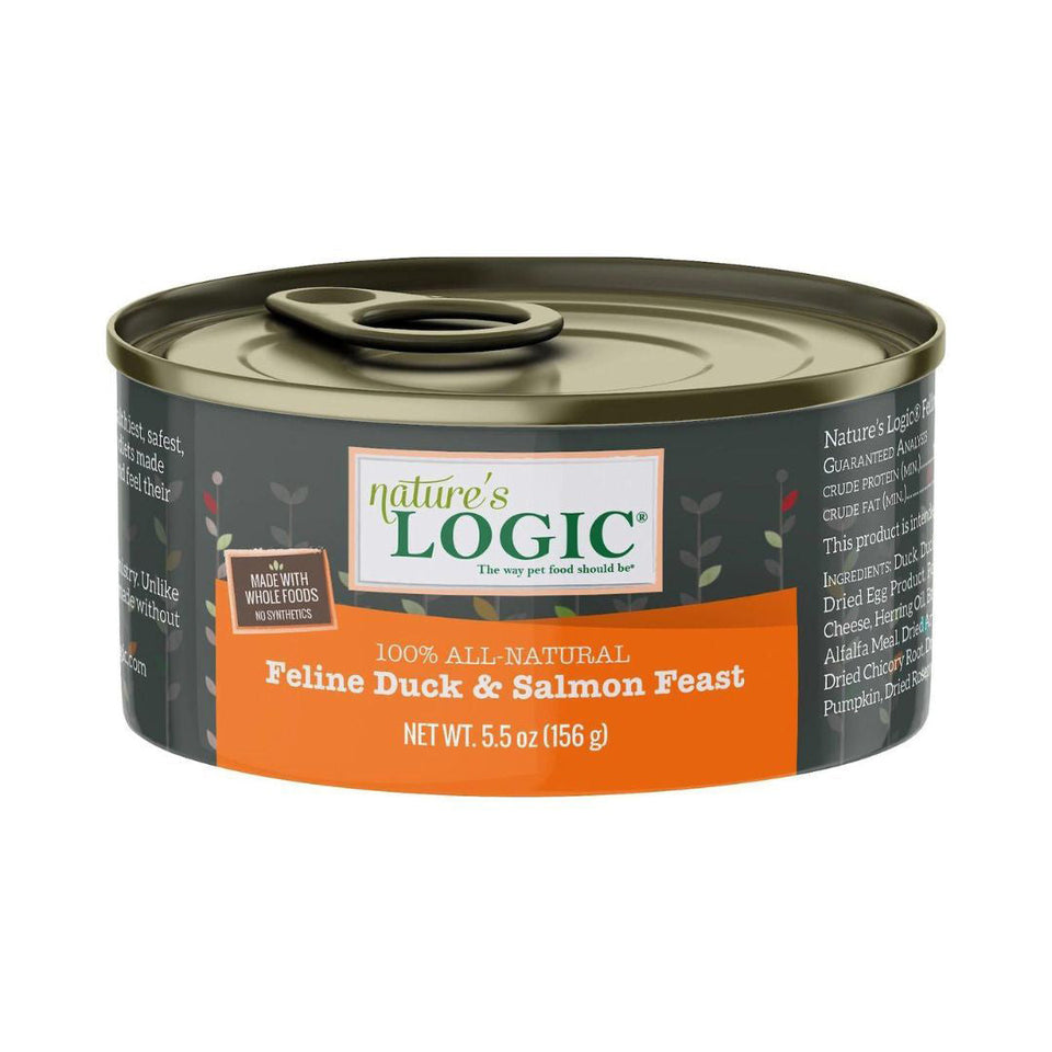 Nature's Logic Feline Duck & Salmon Feast Grain-Free Wet Cat Food, 5.5 oz each, Case of 24