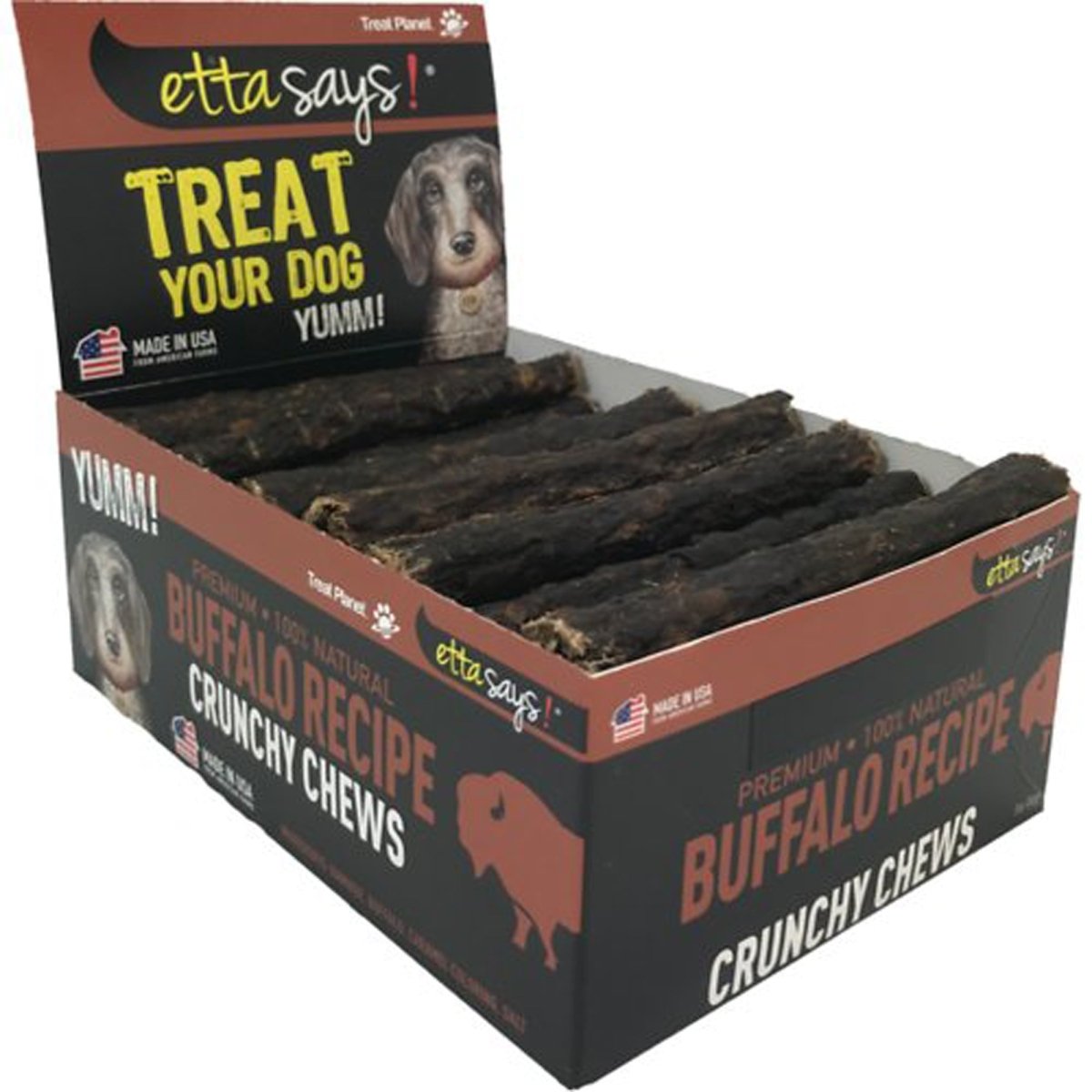 Etta Says! Buffalo rawhide chew sticks 7" – Natural dog treat | Case of 20 - Pets Perfect