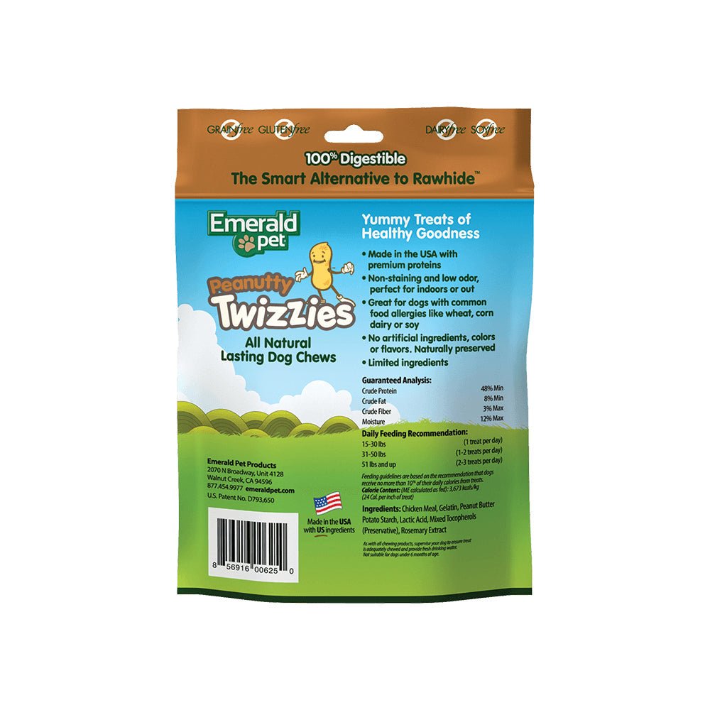 Emerald Pet Peanutty Twizzies Dog Treat Peanut Butter 1ea/6 in, 6 pk, 8 oz - Pets Perfect
