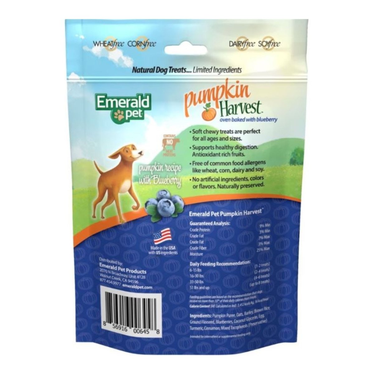 Emerald Pet Pumpkin Harvest Chewy Dog Treats Pumpkin/Blueberry 6oz. - Pets Perfect