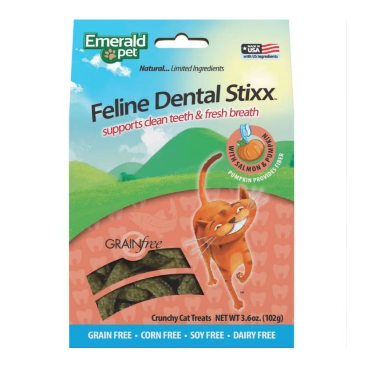 Emerald Pet Feline Dental Stixx Cat Treats Salmon 3.6oz - Pets Perfect