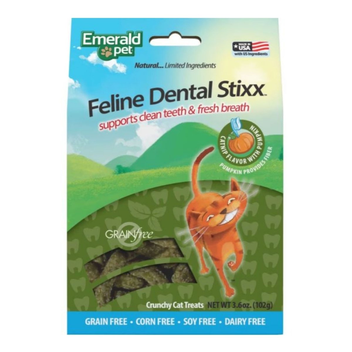 Emerald Pet Feline Dental Stixx Cat Treats Catnip 3.6oz - Pets Perfect