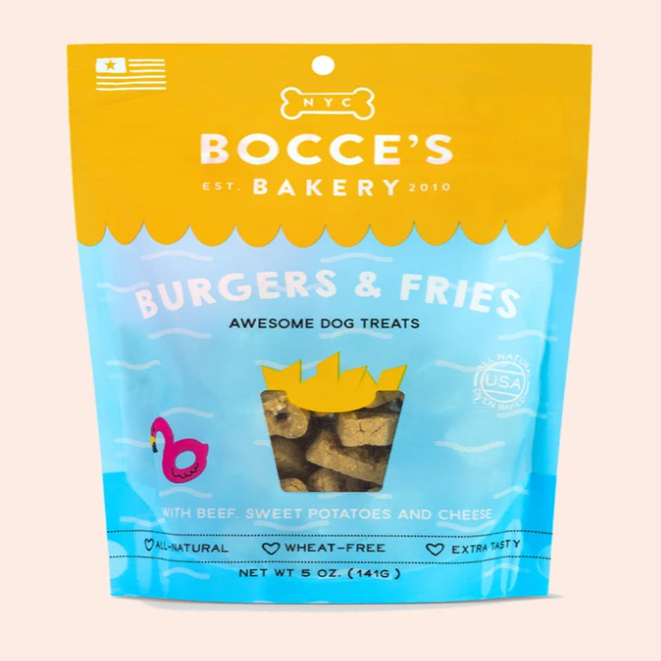 Bocce's Bakery Dog Biscuits Burgers And Fries, 5 oz