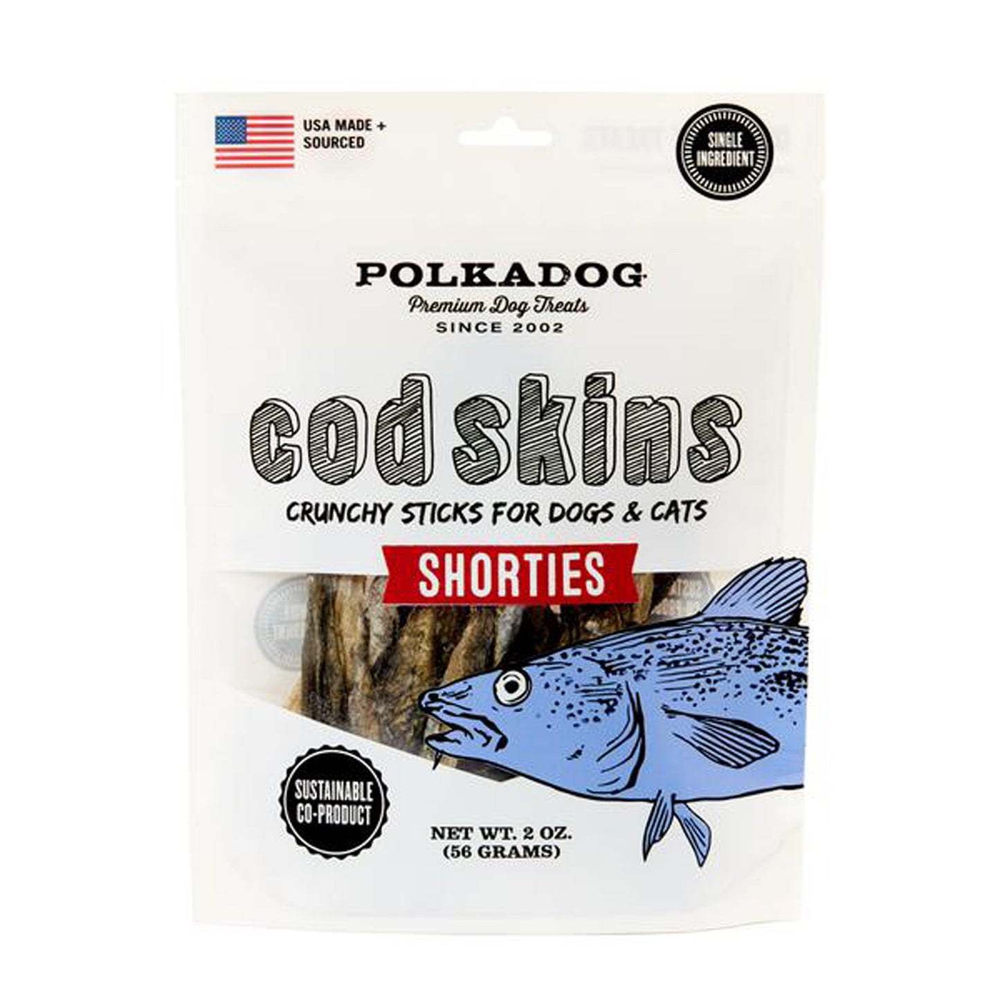 Polka Dog Cod Skin Shorties Dog And Cat Dog Treats, 2 oz