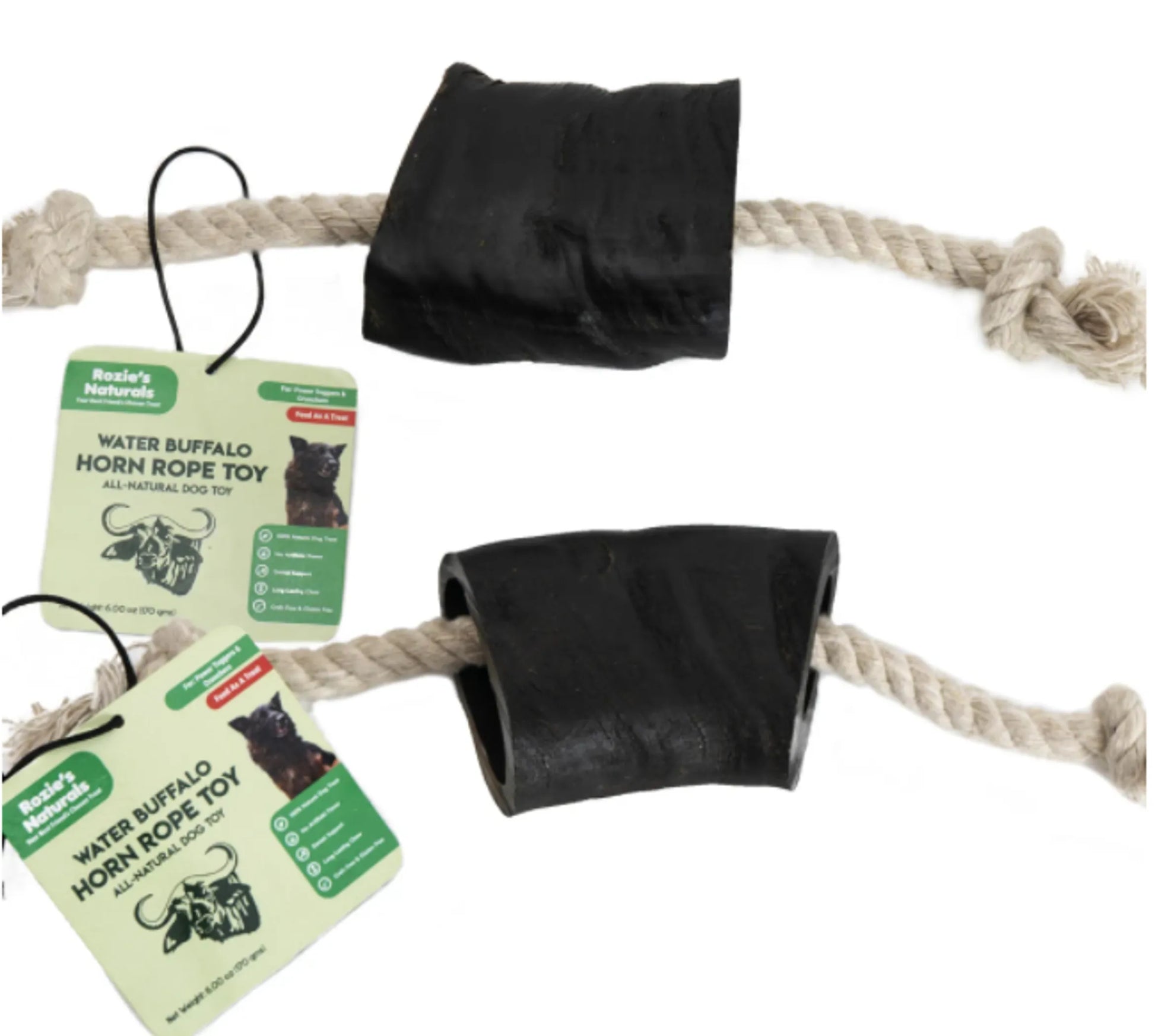 WATER BUFFALO HORN ROPE TUG TOY - 100% Cotton Rope 14", Long - Lasting, Natural Dog Treat & Chews, Dog Dental Chew Toy - 2 COUNT - 10 oz - Pets Perfect