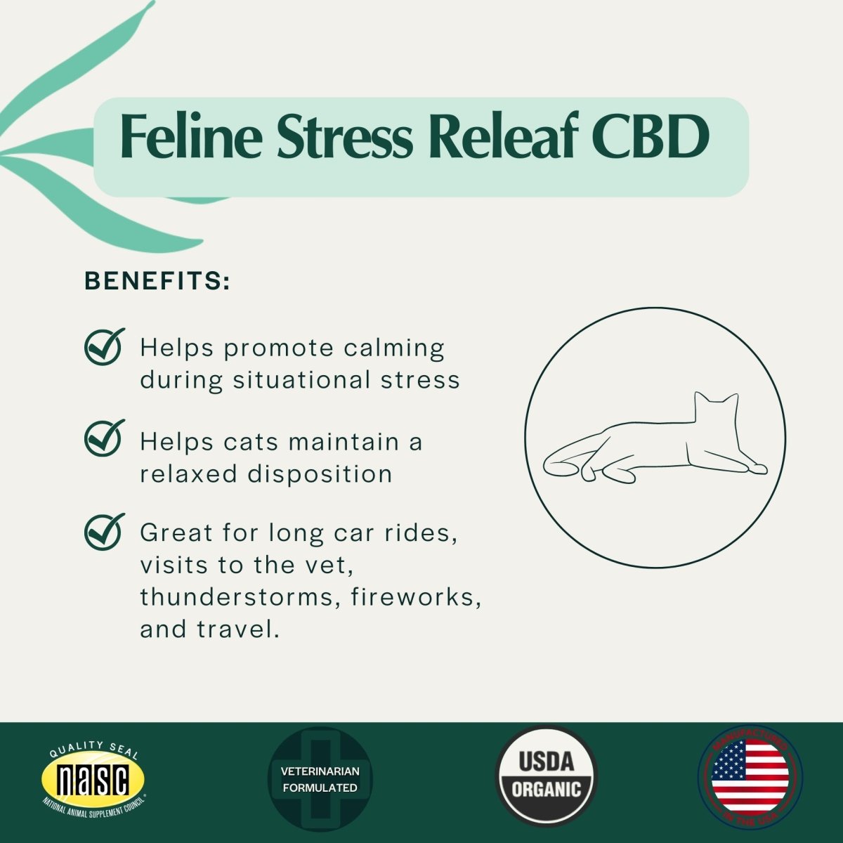 Pet Releaf Feline Stress Organic Hemp Oil CBD 180mg - Pets Perfect