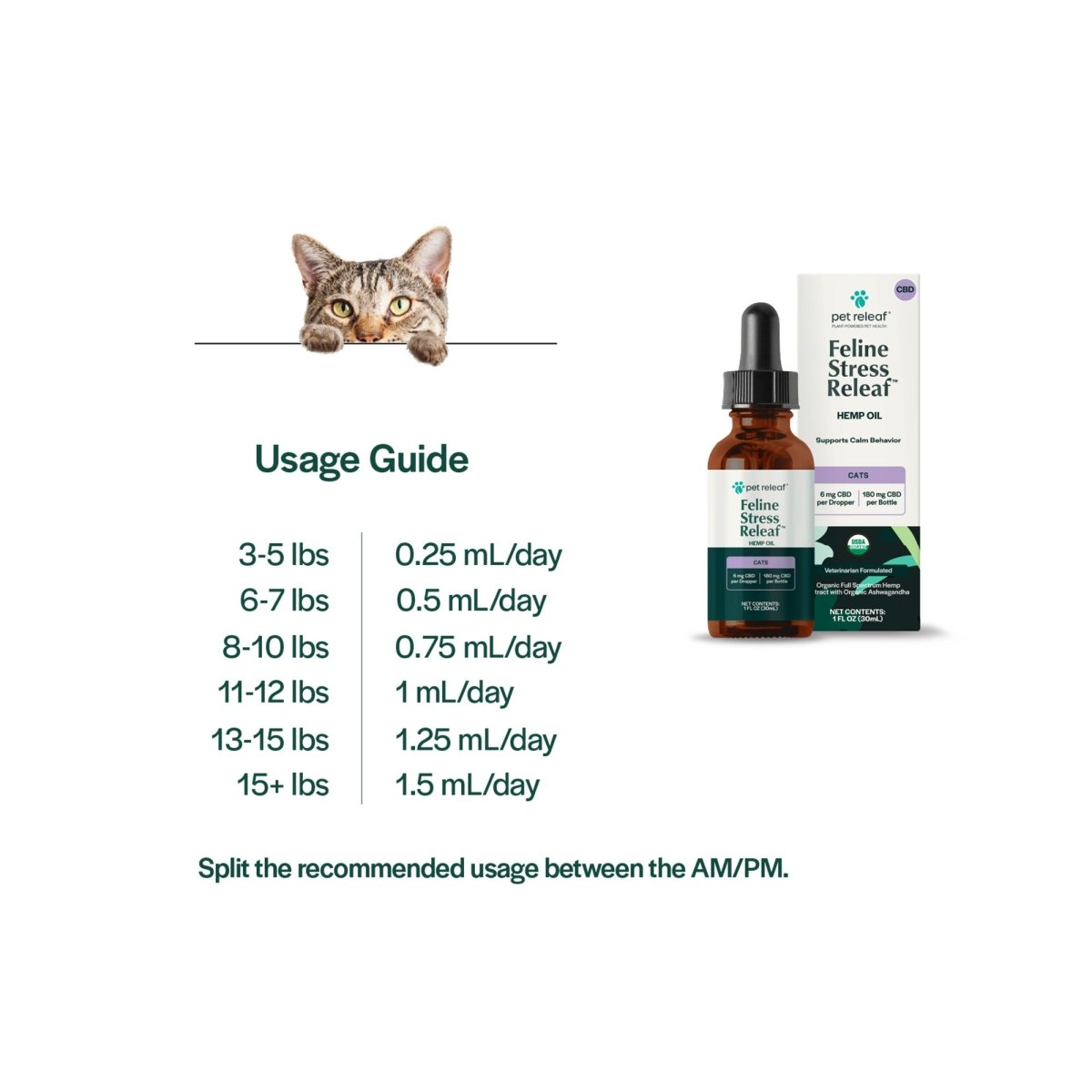 Pet Releaf Feline Stress Organic Hemp Oil CBD 180mg - Pets Perfect