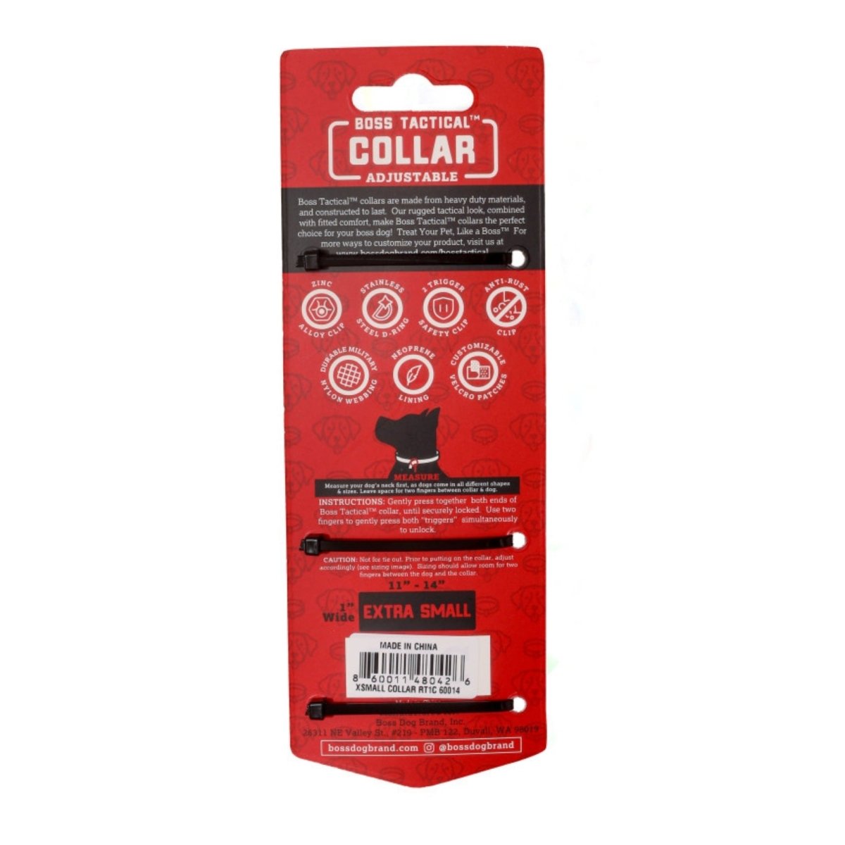 Boss Dog Tactical Adjustable Dog Collar Red, 1ea/XS, 1114 in - Pets Perfect